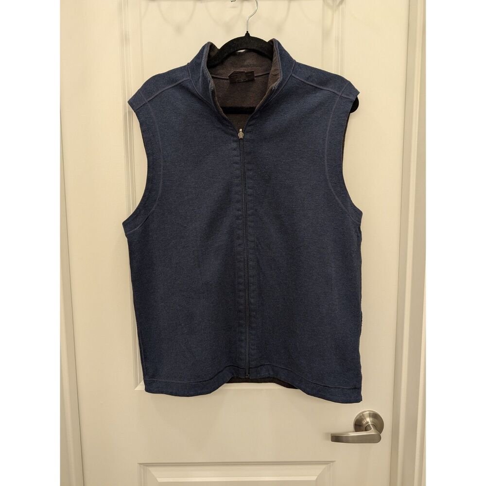 Age of Wisdom Full Zip Fleece Vest Medium Blue Gray Mock Neck Sleeveless FLAW